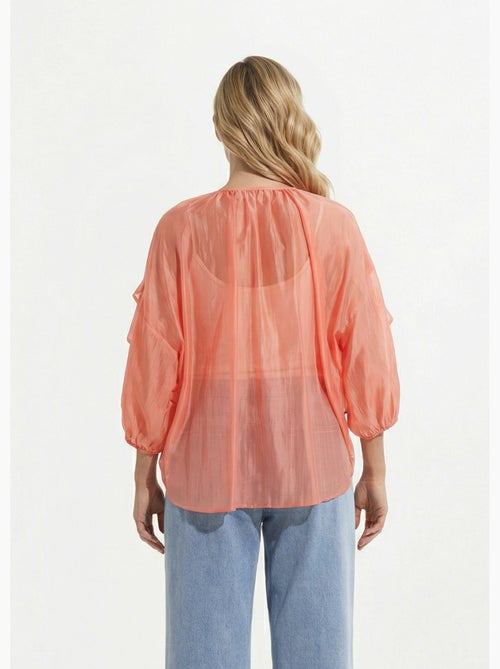 Blouse col V boutonnée à volants - AFIBEL - Kiabi