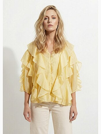 Blouse col V boutonnée à volants - AFIBEL