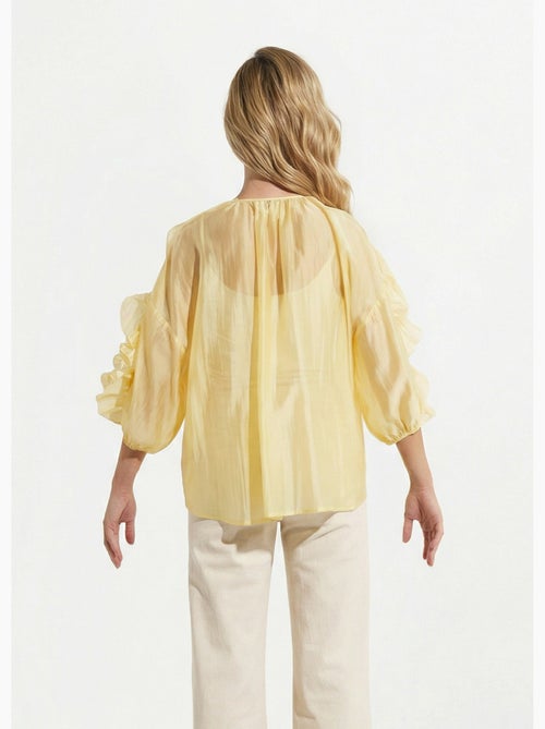 Blouse col V boutonnée à volants - AFIBEL - Kiabi