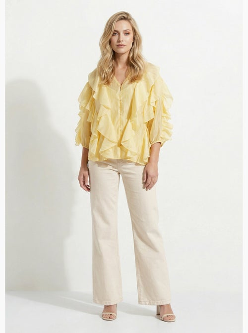Blouse col V boutonnée à volants - AFIBEL - Kiabi