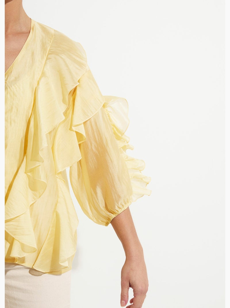 Blouse col V boutonnée à volants - AFIBEL Jaune - Kiabi
