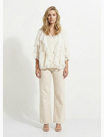 Blouse col V boutonnée à volants