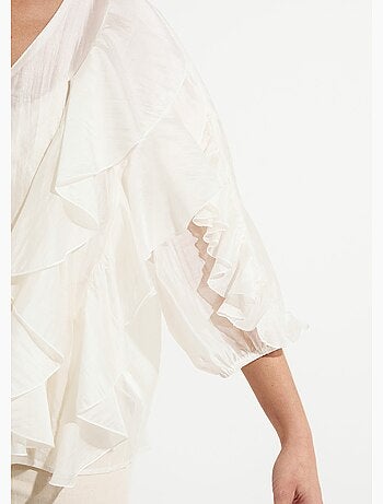 Blouse col V boutonnée à volants