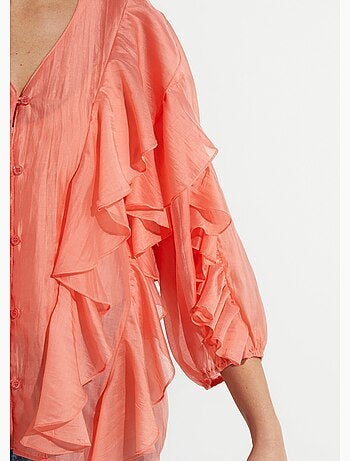 Blouse col V boutonnée à volants