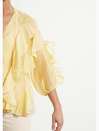 Blouse col V boutonnée à volants