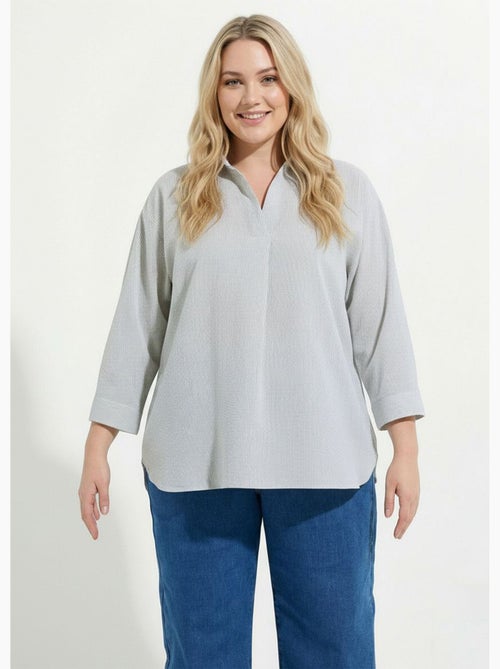 Blouse col v en seersucker fines rayures - afibel - Kiabi Blouse col v en seersucker fines rayures - afibel - Kiabi