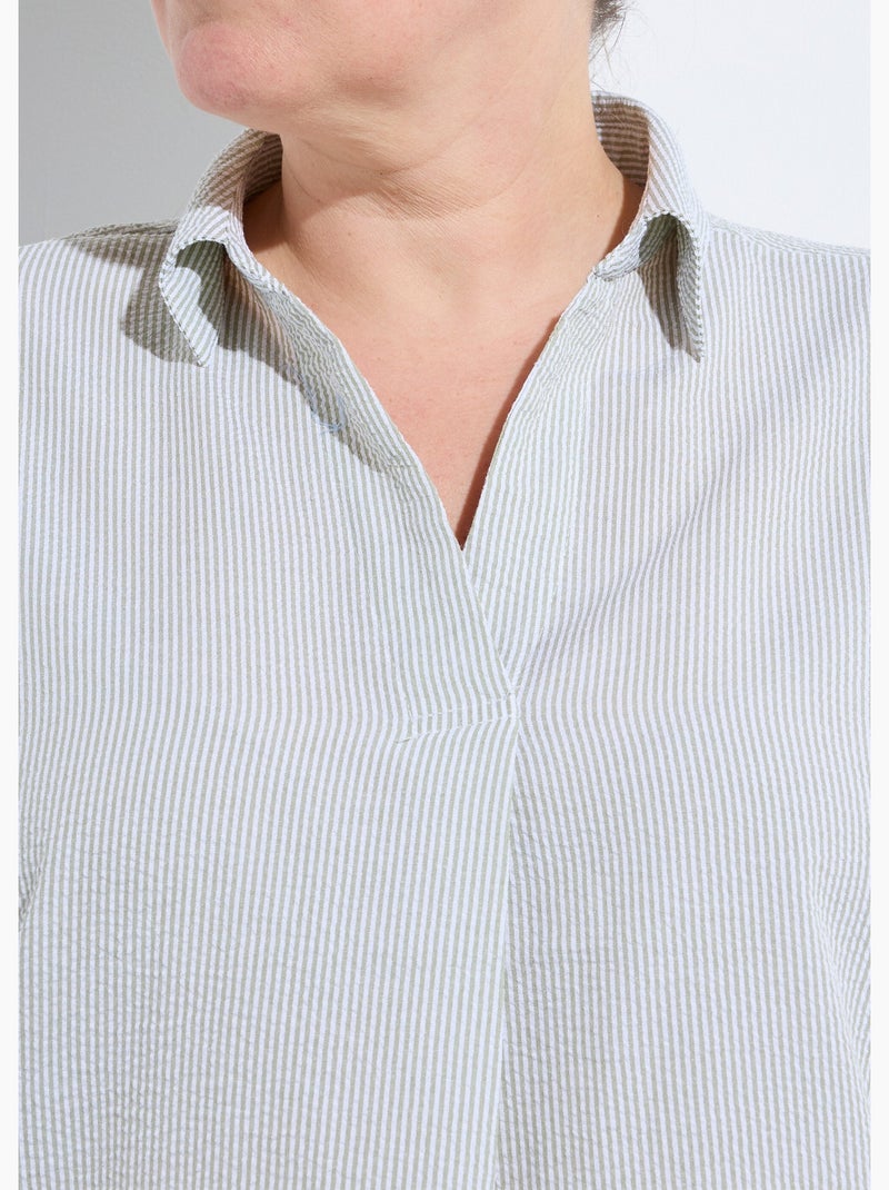 Blouse col v en seersucker fines rayures - afibel Vert - Kiabi