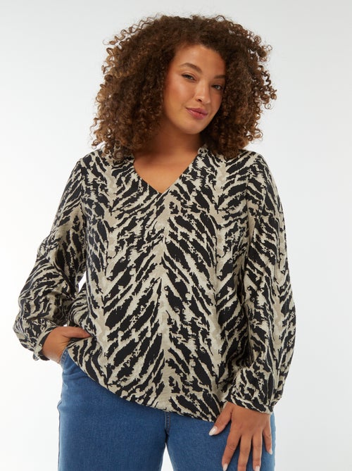 Blouse col v et manches longues à motif - Kiabi