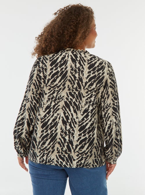 Blouse col v et manches longues à motif - Kiabi