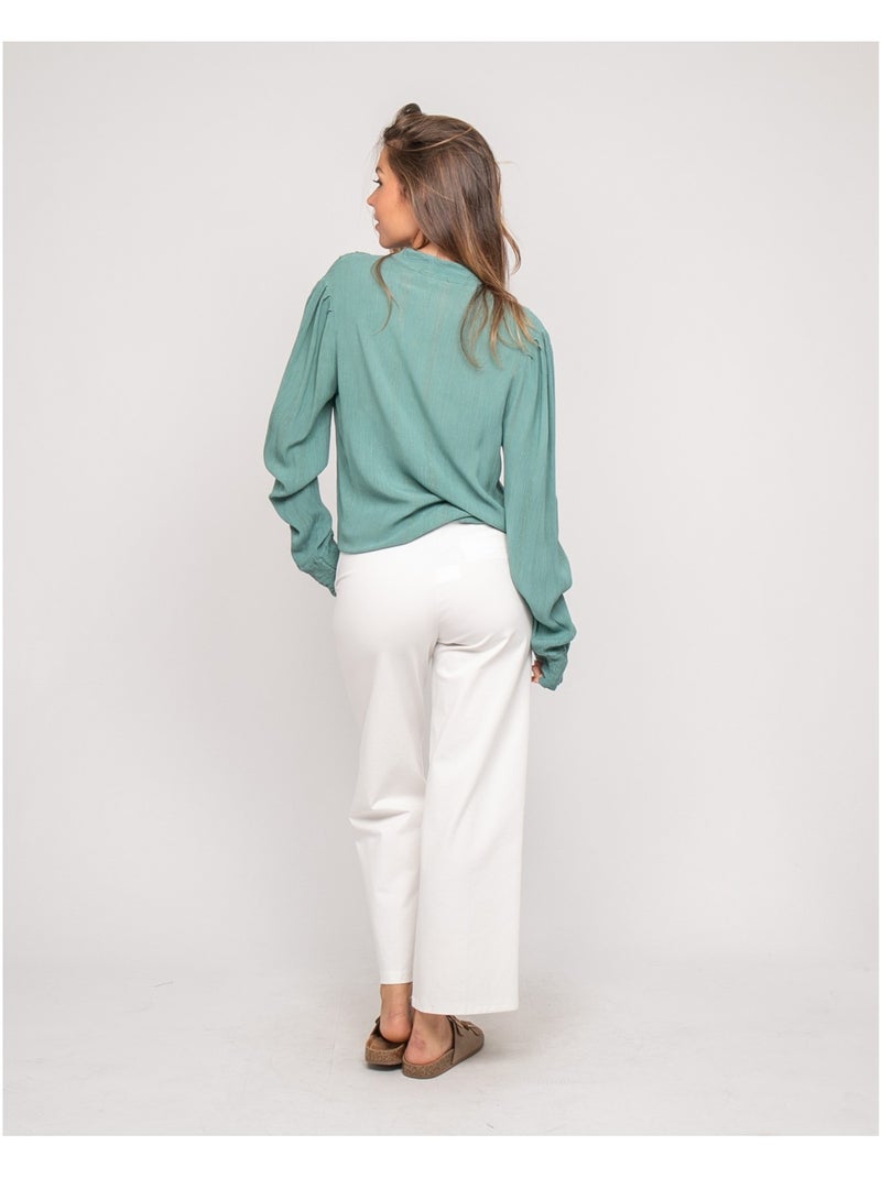 Blouse col v lurex OZAME Vert d'eau - Kiabi