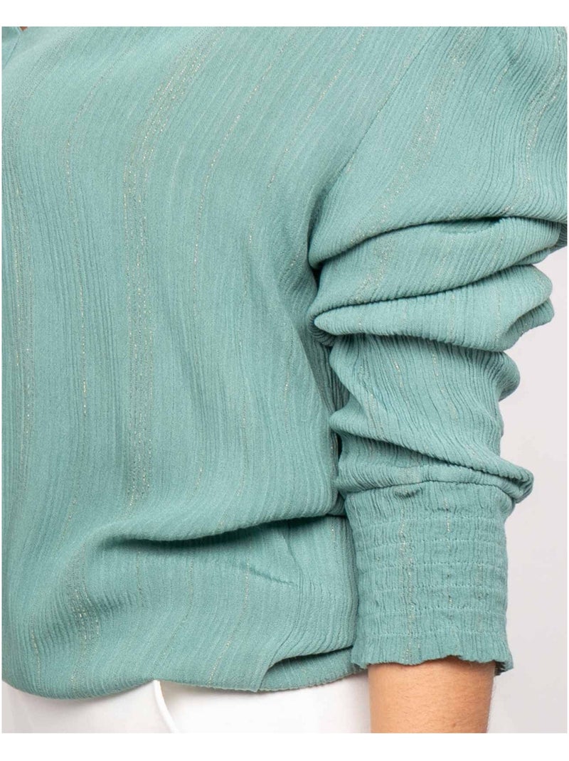 Blouse col v lurex OZAME Vert d'eau - Kiabi
