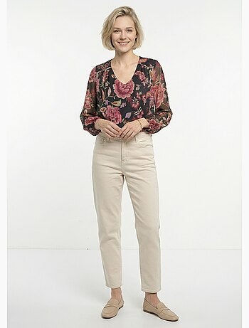 Blouse col V manches longues voile fleuri