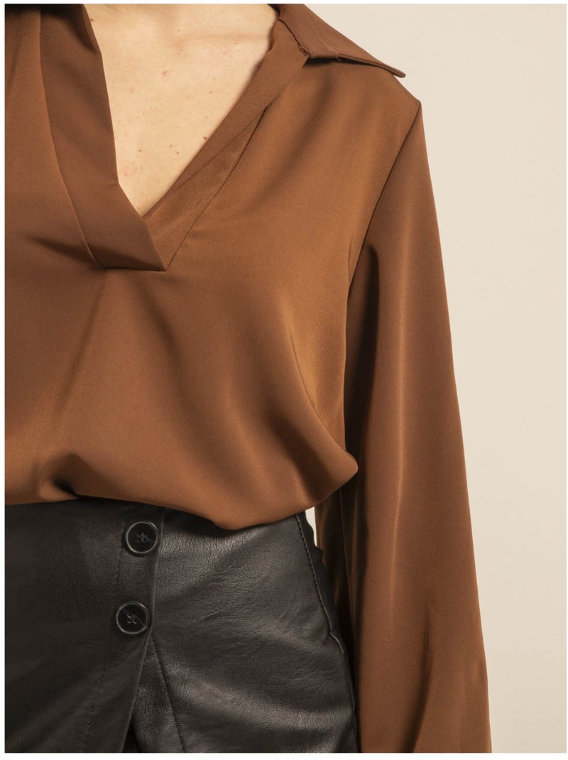 Blouse col V OLONIE Marron caramel - Kiabi