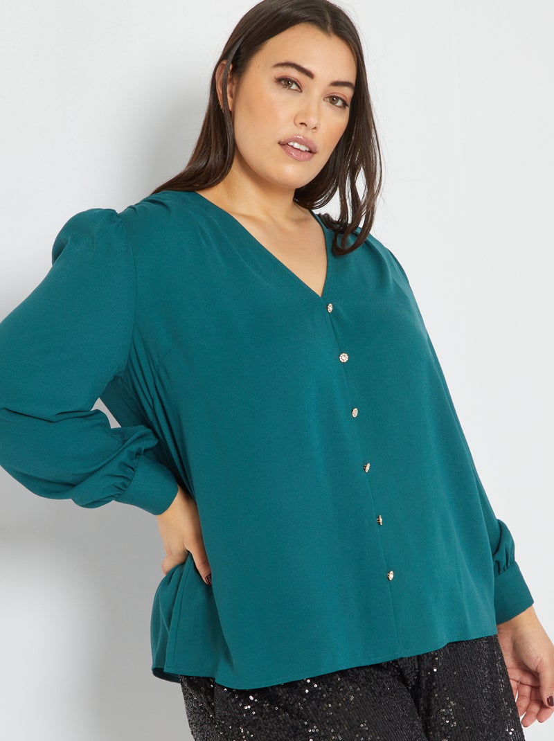 Blouse col V Vert foncé - Kiabi