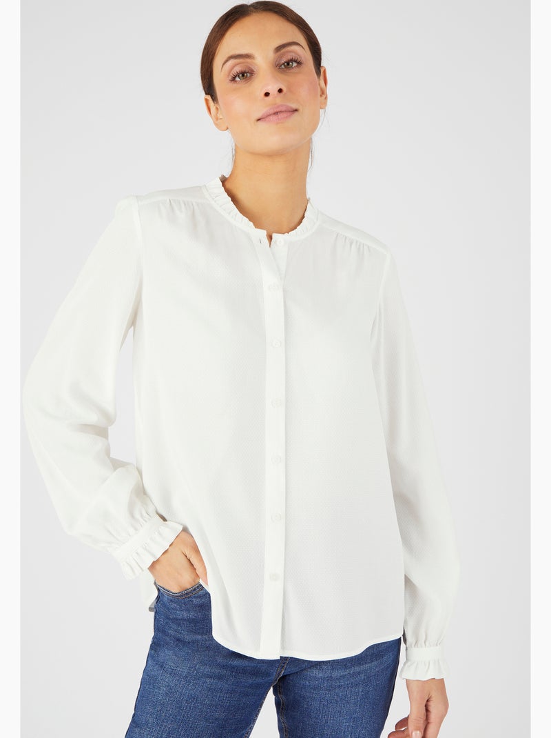 Blouse col volanté - damart Blanc - Kiabi