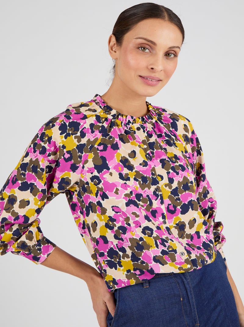 Blouse col volanté pure viscose Lenzing(TM) EcoVero(TM) - Damart Rose - Kiabi