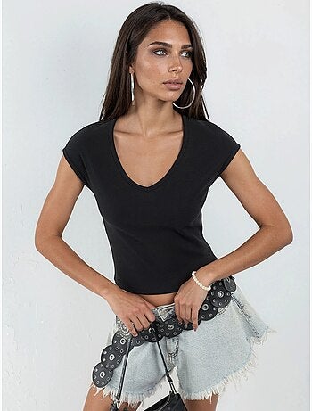 Blouse côtelée à col v busem