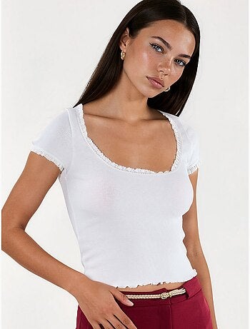Blouse côtelée à encolure en u coupe slim busem