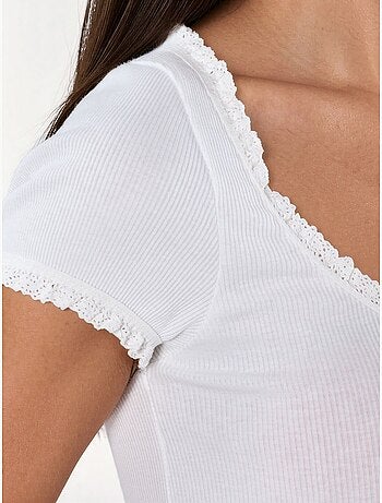 Blouse côtelée à encolure en u coupe slim busem