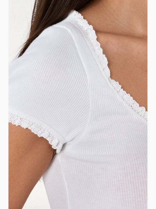Blouse côtelée à encolure en u coupe slim busem - Kiabi Blouse côtelée à encolure en u coupe slim busem - Kiabi