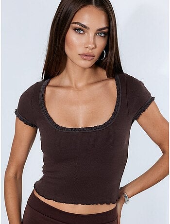 Blouse côtelée à encolure en u coupe slim busem