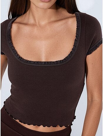 Blouse côtelée à encolure en u coupe slim busem