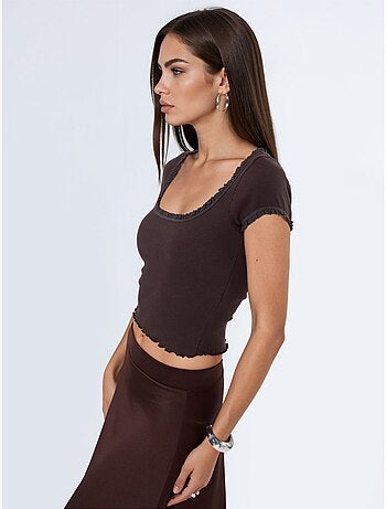 Blouse côtelée à encolure en u coupe slim busem