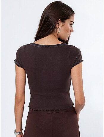 Blouse côtelée à encolure en u coupe slim busem