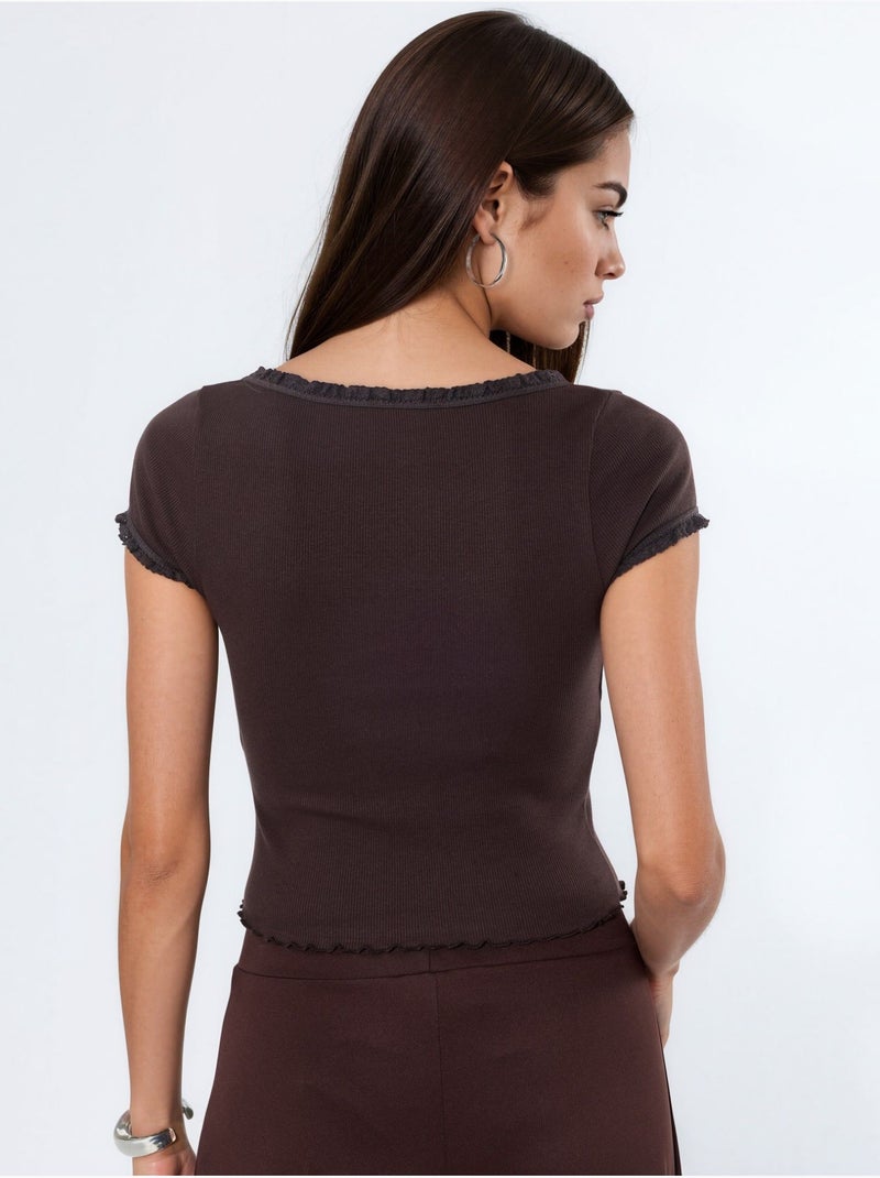 Blouse côtelée à encolure en u coupe slim busem Marron chocolat - Kiabi