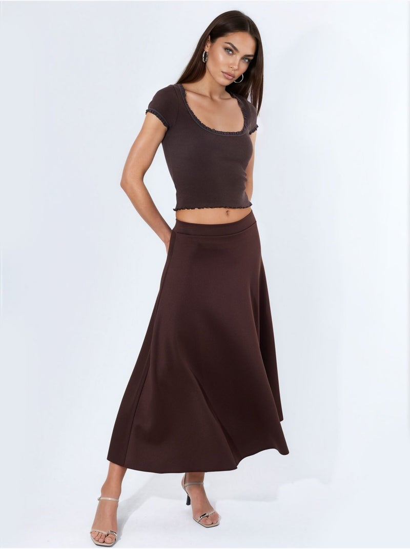 Blouse côtelée à encolure en u coupe slim busem Marron chocolat - Kiabi