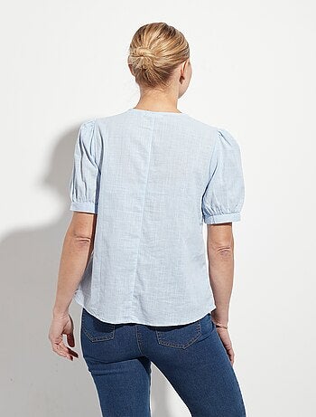 Blouse coton chic broderies contrastées