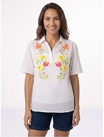 Blouse coton léger, broderies fluo - AFIBEL