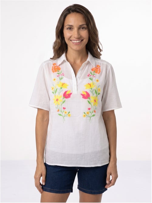 Blouse coton léger, broderies fluo - AFIBEL - Kiabi Blouse coton léger, broderies fluo - AFIBEL - Kiabi
