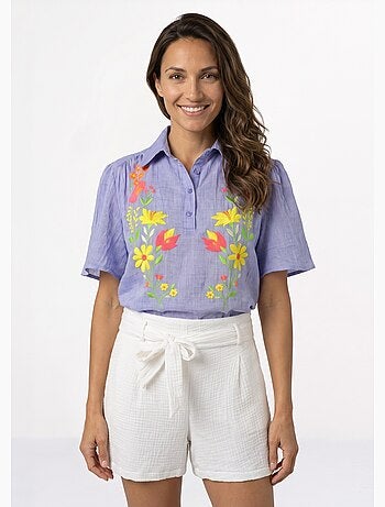 Blouse coton léger, broderies fluo - AFIBEL
