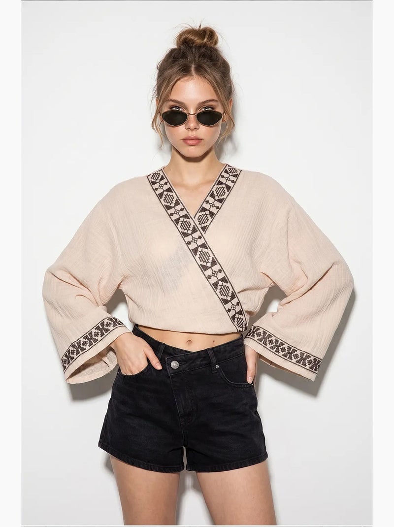 Blouse coton lucci Beige argile - Kiabi