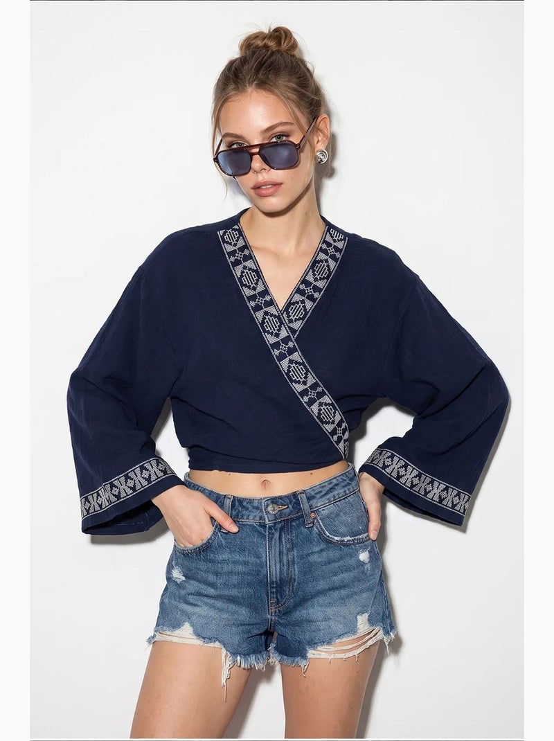 Blouse coton lucci Bleu marine - Kiabi