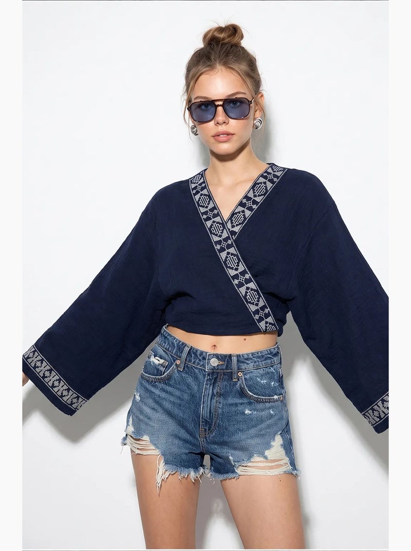 Blouse coton lucci Bleu marine - Kiabi