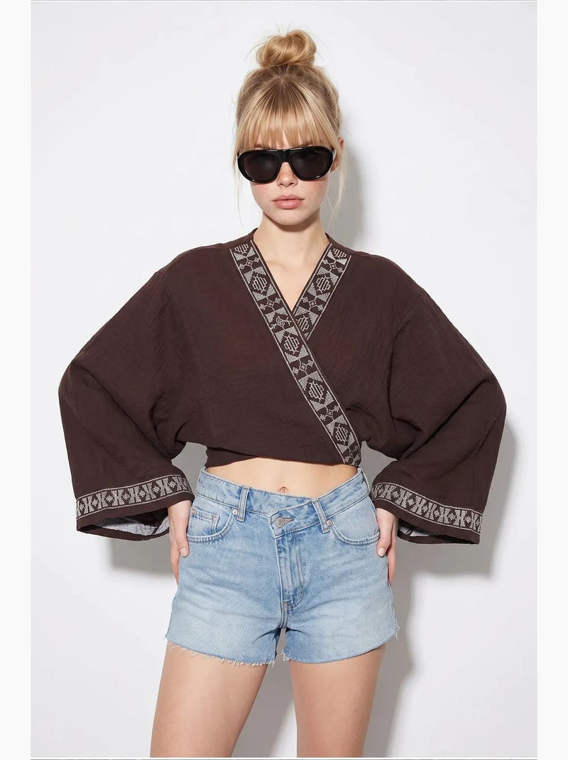 Blouse coton lucci Marron chocolat - Kiabi