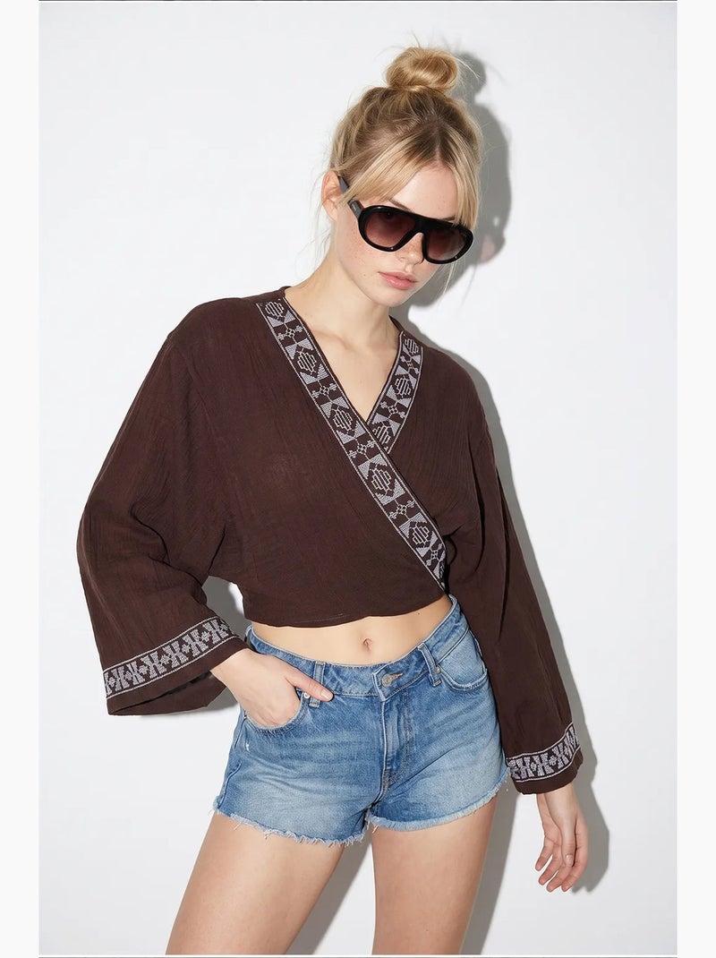 Blouse coton lucci Marron chocolat - Kiabi
