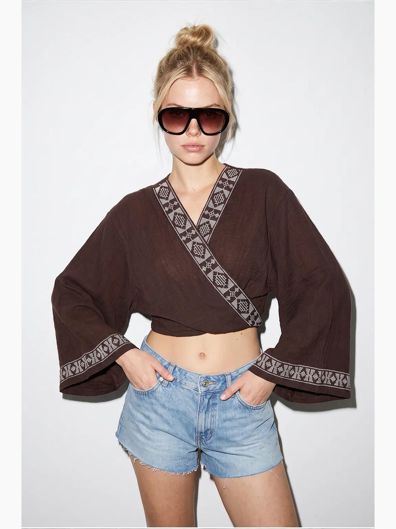 Blouse coton lucci Marron chocolat - Kiabi