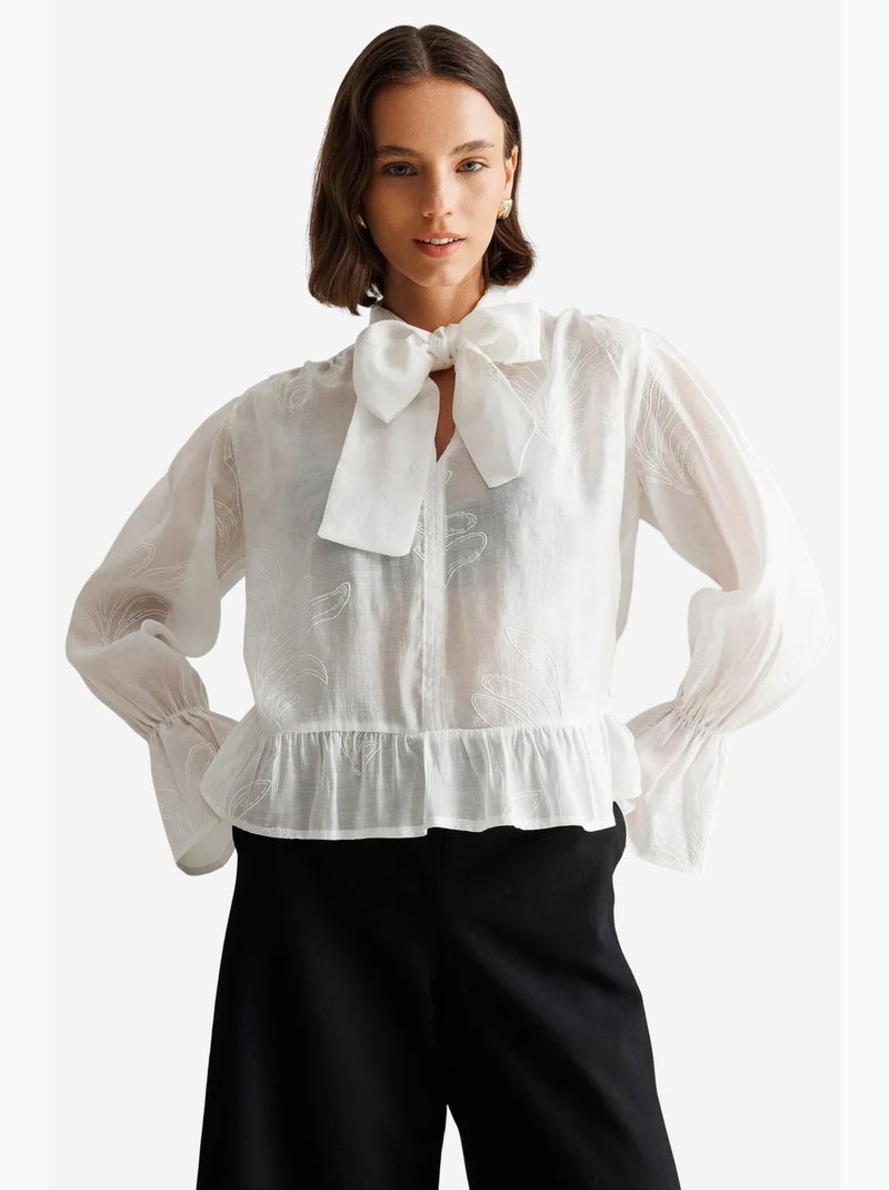 Blouse coton mixray Blanc - Kiabi