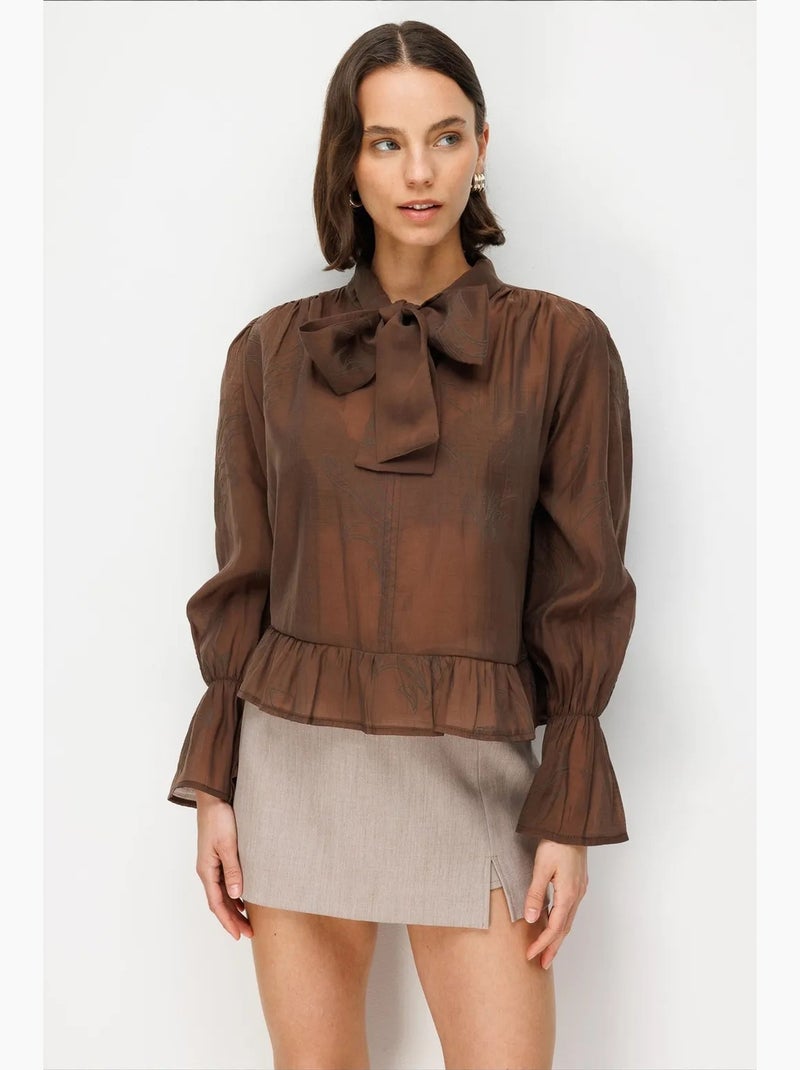 Blouse coton mixray Marron - Kiabi