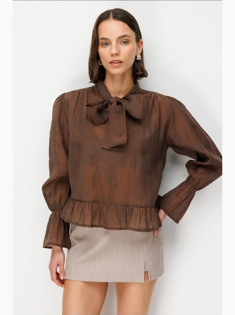 Blouse coton mixray Marron - Kiabi