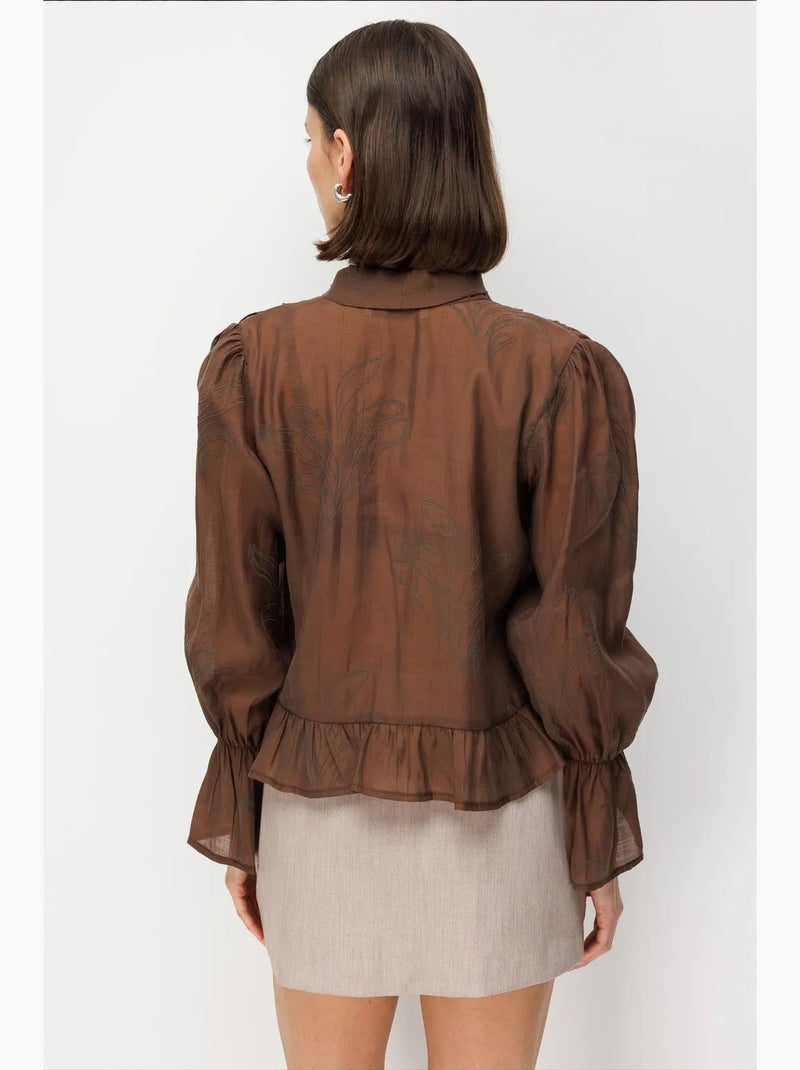 Blouse coton mixray Marron - Kiabi