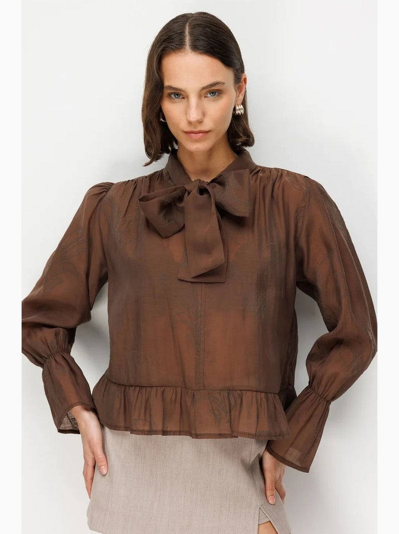 Blouse coton mixray Marron - Kiabi
