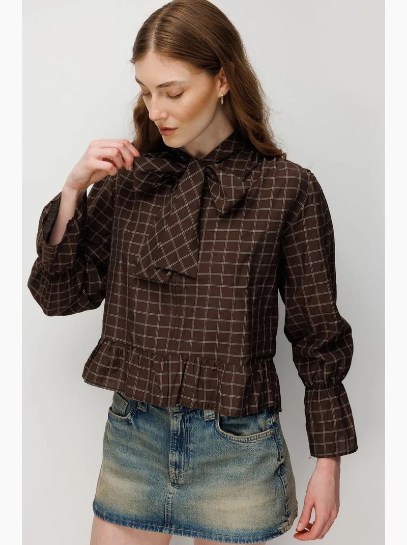 Blouse coton mixray Marron - Kiabi