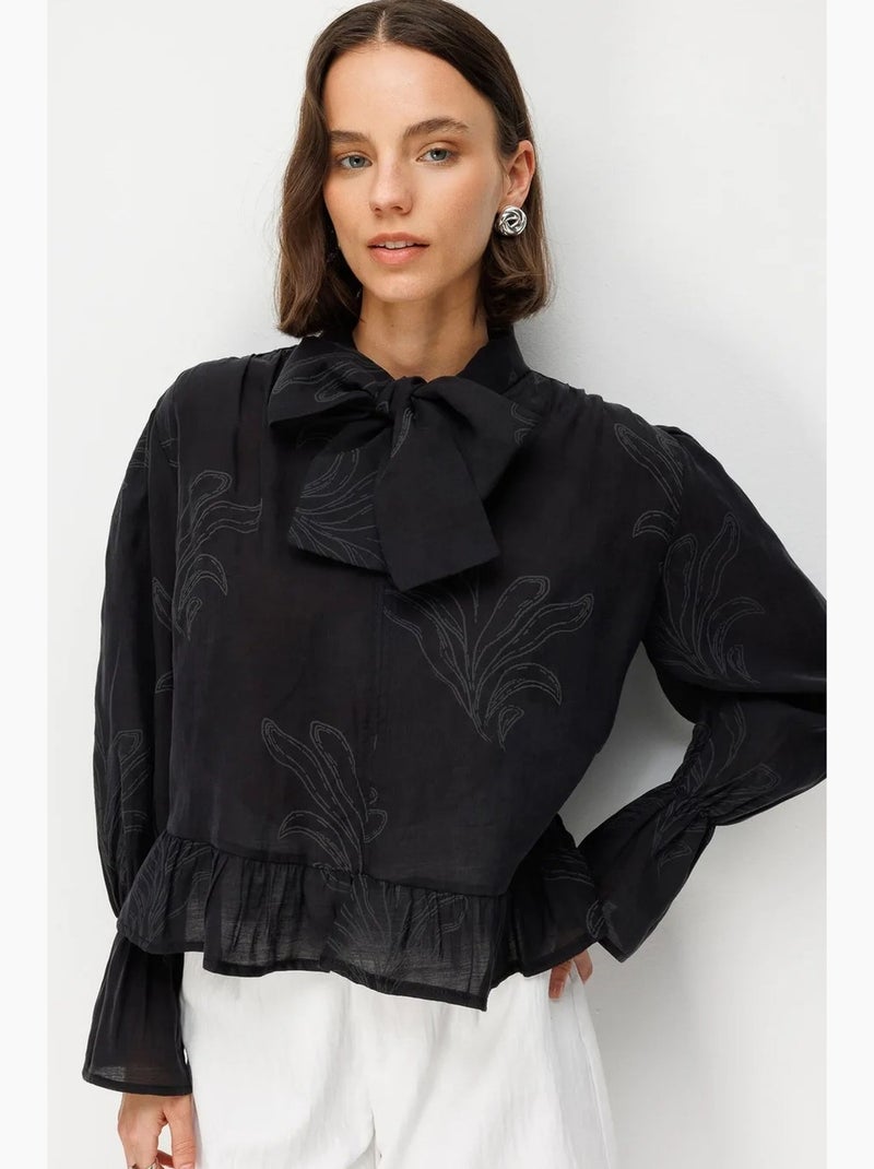 Blouse coton mixray Noir - Kiabi