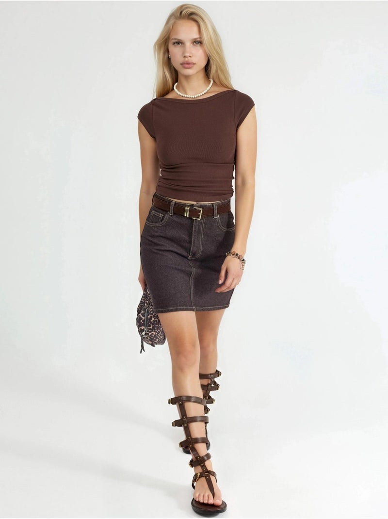 Blouse coupe ajustée à col bateau busem Marron - Kiabi