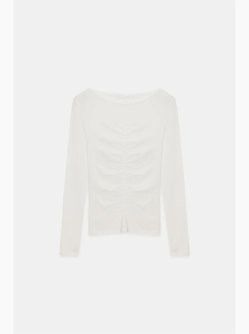 Blouse coupe ajustée à col bateau et manches longues dilvin Ecru - Kiabi