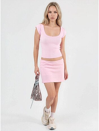 Blouse coupe ajustée côtelée à col en u busem